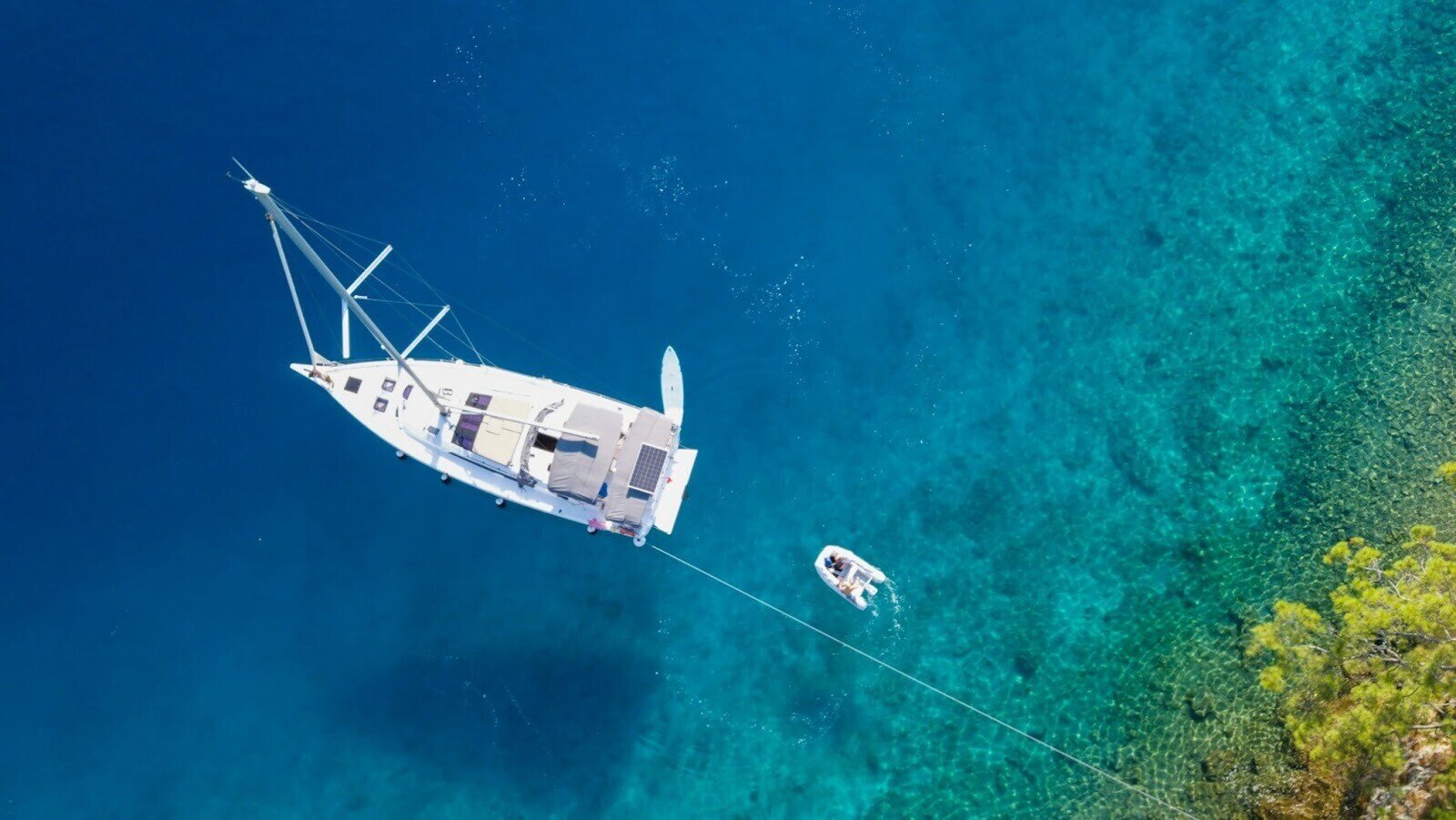 Aerial view of a boat in a body of water