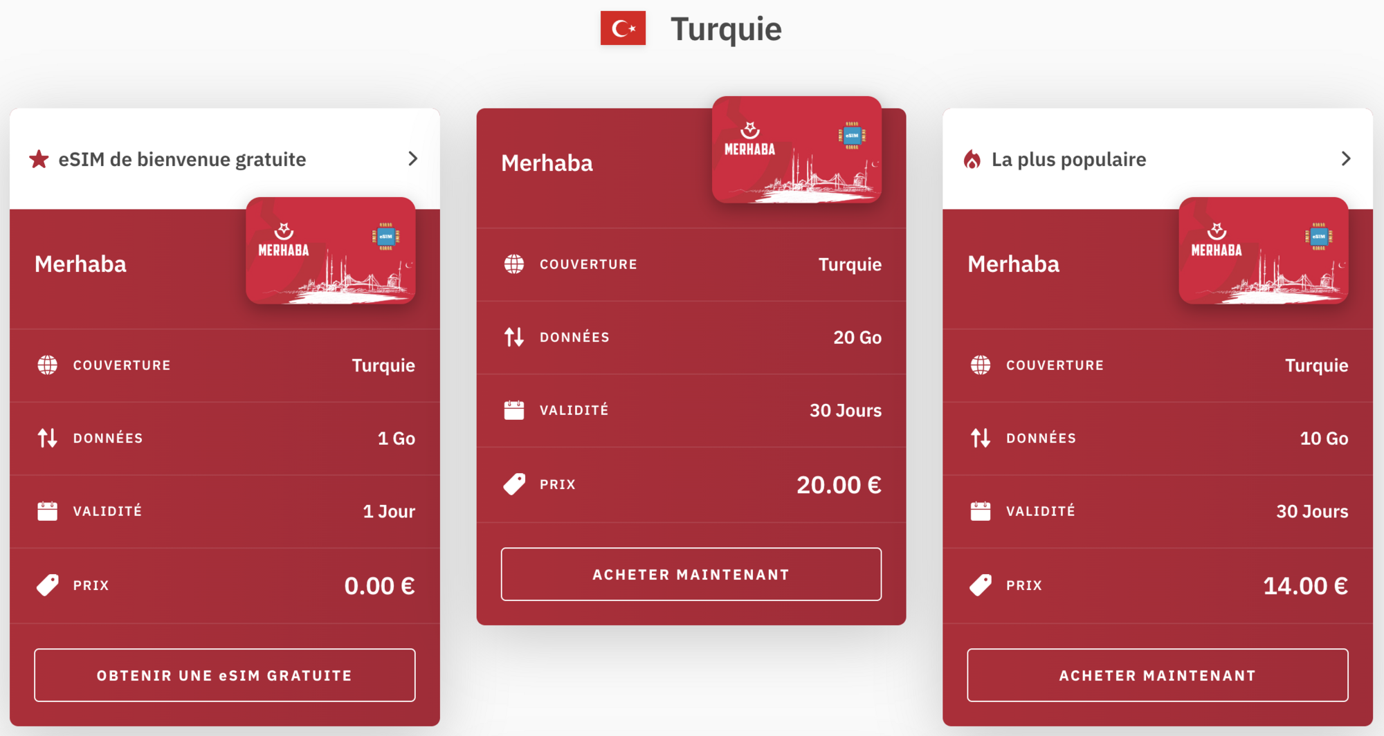 exemples de forfaits esim turquie chez airalo