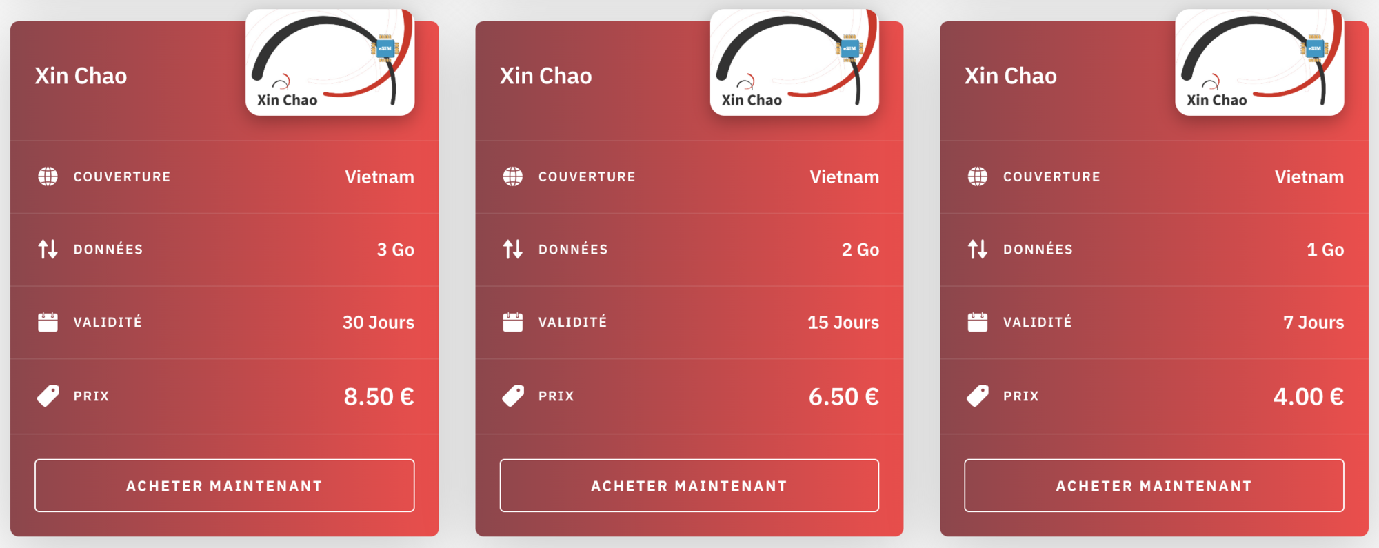 exemples de forfaits prepayés pour le vietnam avec airalo