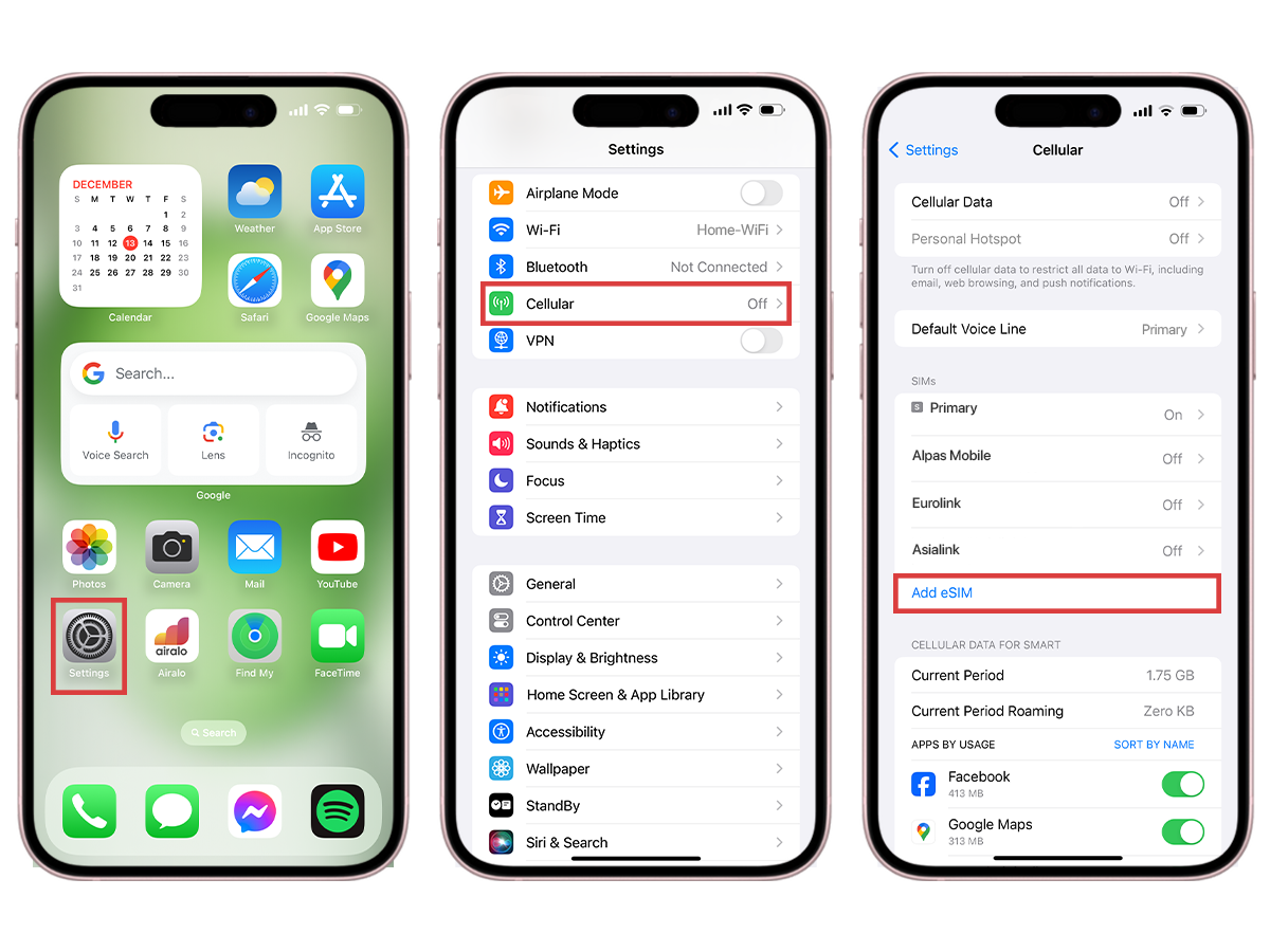 Installing Airalo eSIM on iPhone -  Manual Method Step 1
