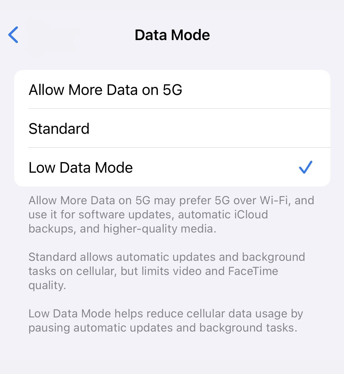 Low data mode on iPhone