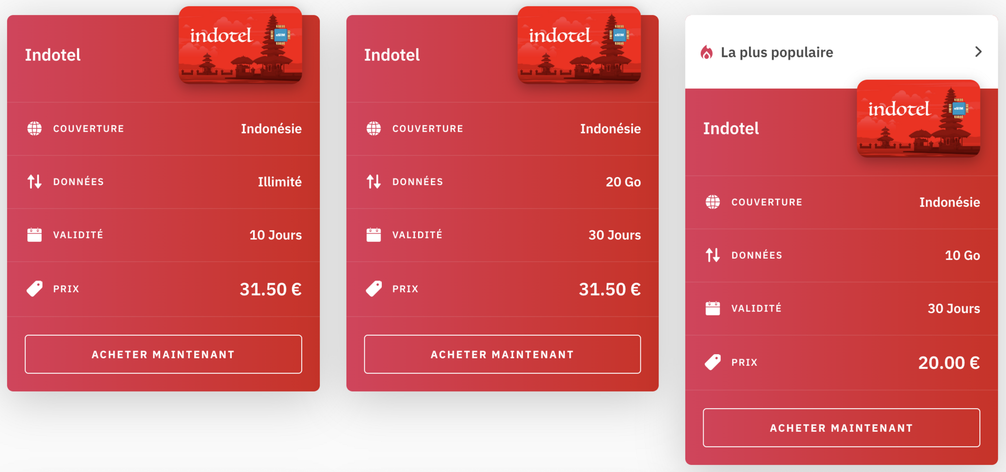 exemple de forfaits indonesie sans engagement