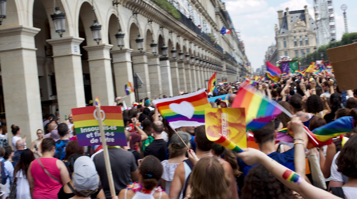 Paris Pride parade marchers