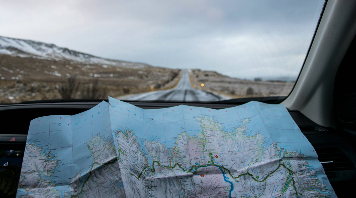 Map on the dashboard of a car