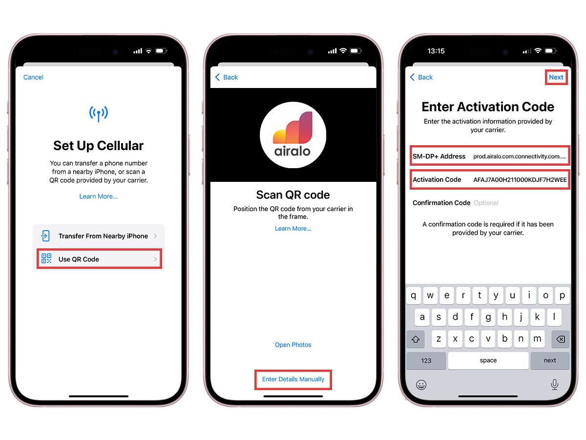 Installing Airalo eSIM on iPhone -  Manual Method Step 2