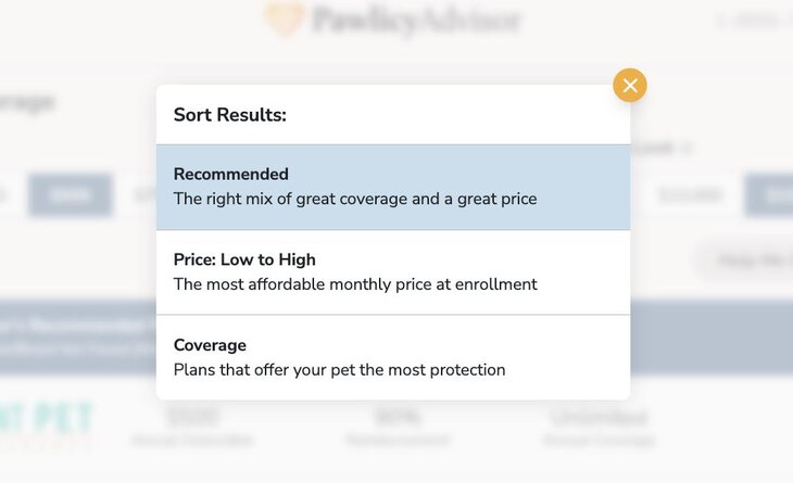 Pawlicy Advisor's quick sort filter