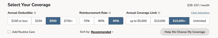Pawlicy Advisor's filter options