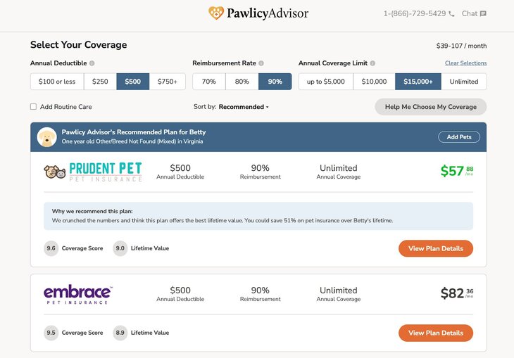 Pawlicy Advisor's personalized quote experience
