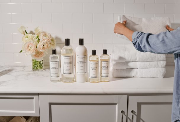 The Laundress laundry collection on countertop