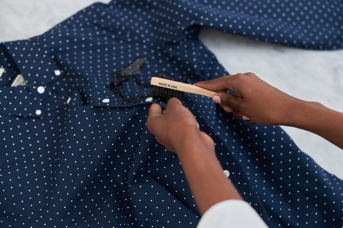 Blue and white button down shirt