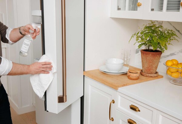 White fridge in kitchen