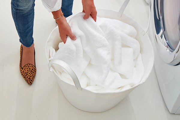 White towels in a hamper