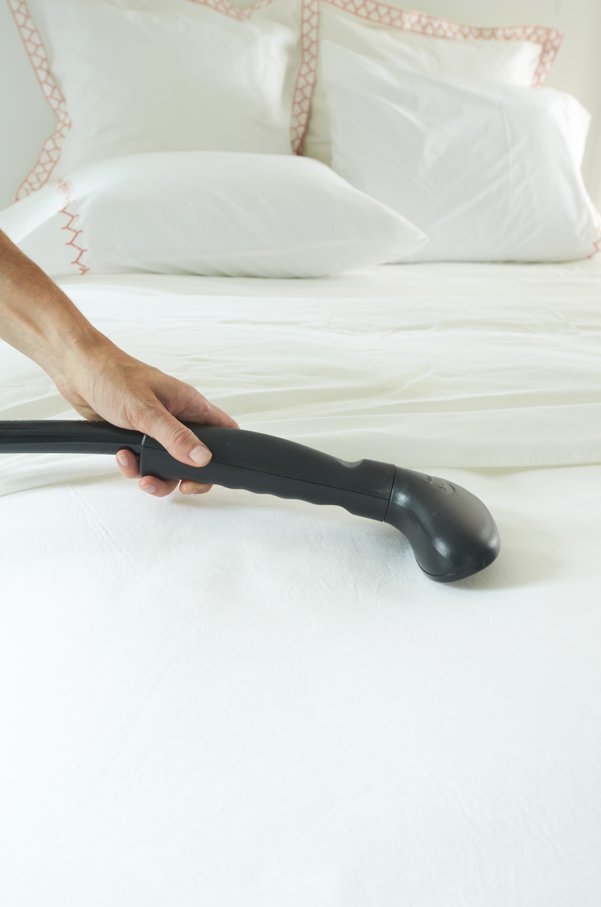 Person steaming bed