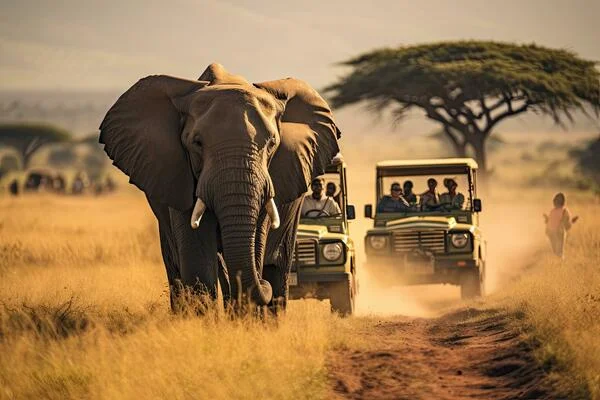 Safari game drive with elephants