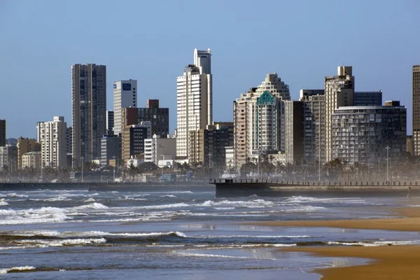 Durban city skyline from peaceful beach
