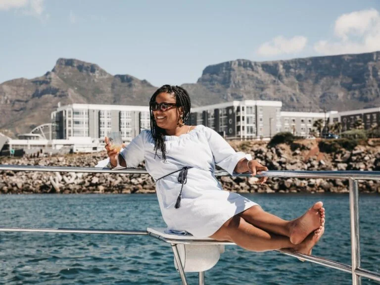 Sunset cruise experience with Cape Town coastline