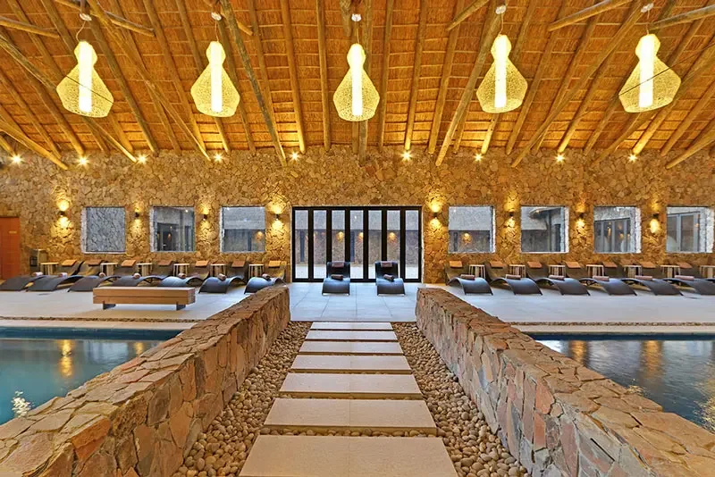 Luxury safari lodge spa and pool area