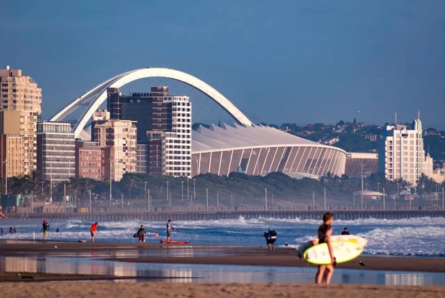 Durban beachfront with Moses Mabhida Stadium arch