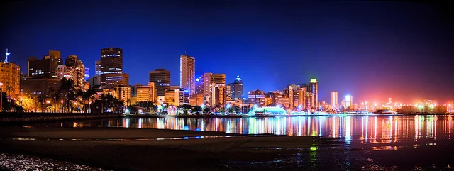 Durban city skyline illuminated at night