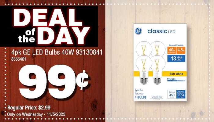 Deal of the Day 4pk LED Bulbs for $.99