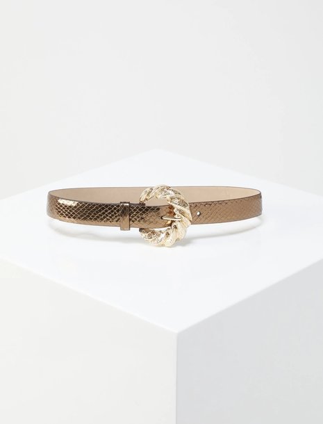 bronze snakeskin belt with. gold buckle