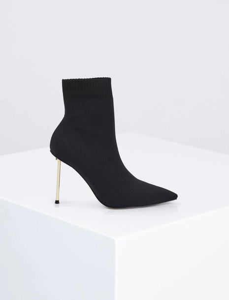 High heeled black sock bootie