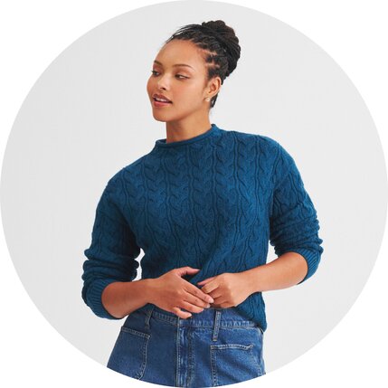 Women’s cable mockneck sweaters