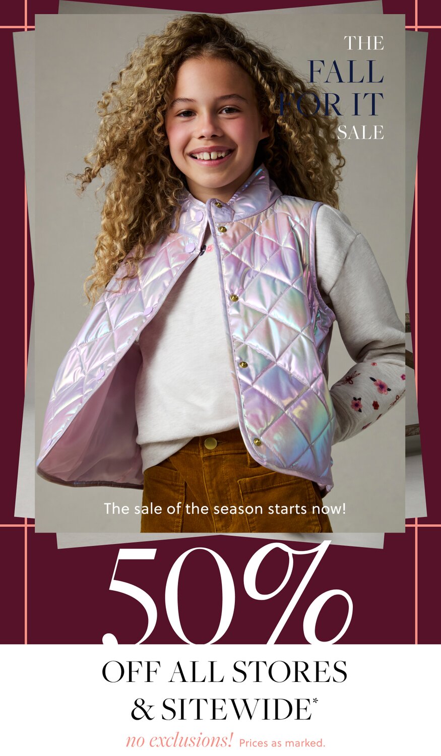 50% Off All Stores & Sitewide no exclusions! Prices as marked.