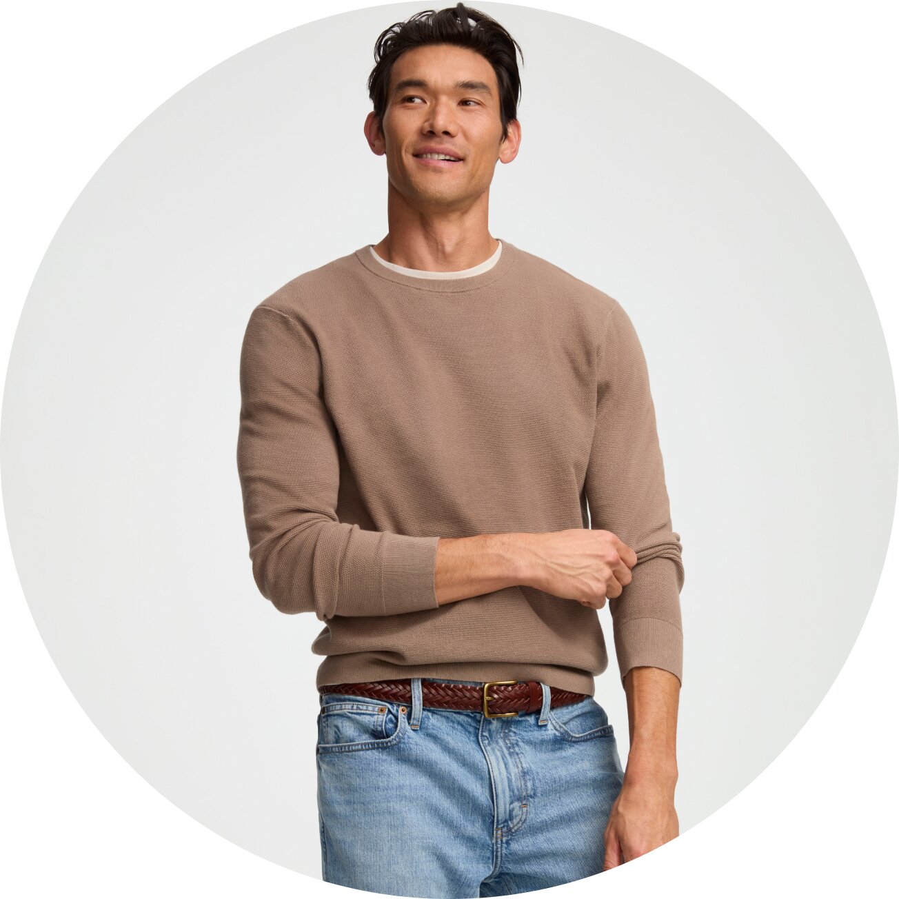 Men’s cotton moss-stitch crewneck sweaters