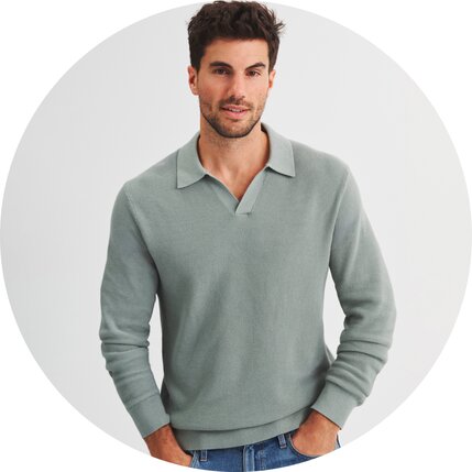 Men’s cotton waffle johnny-collar polos