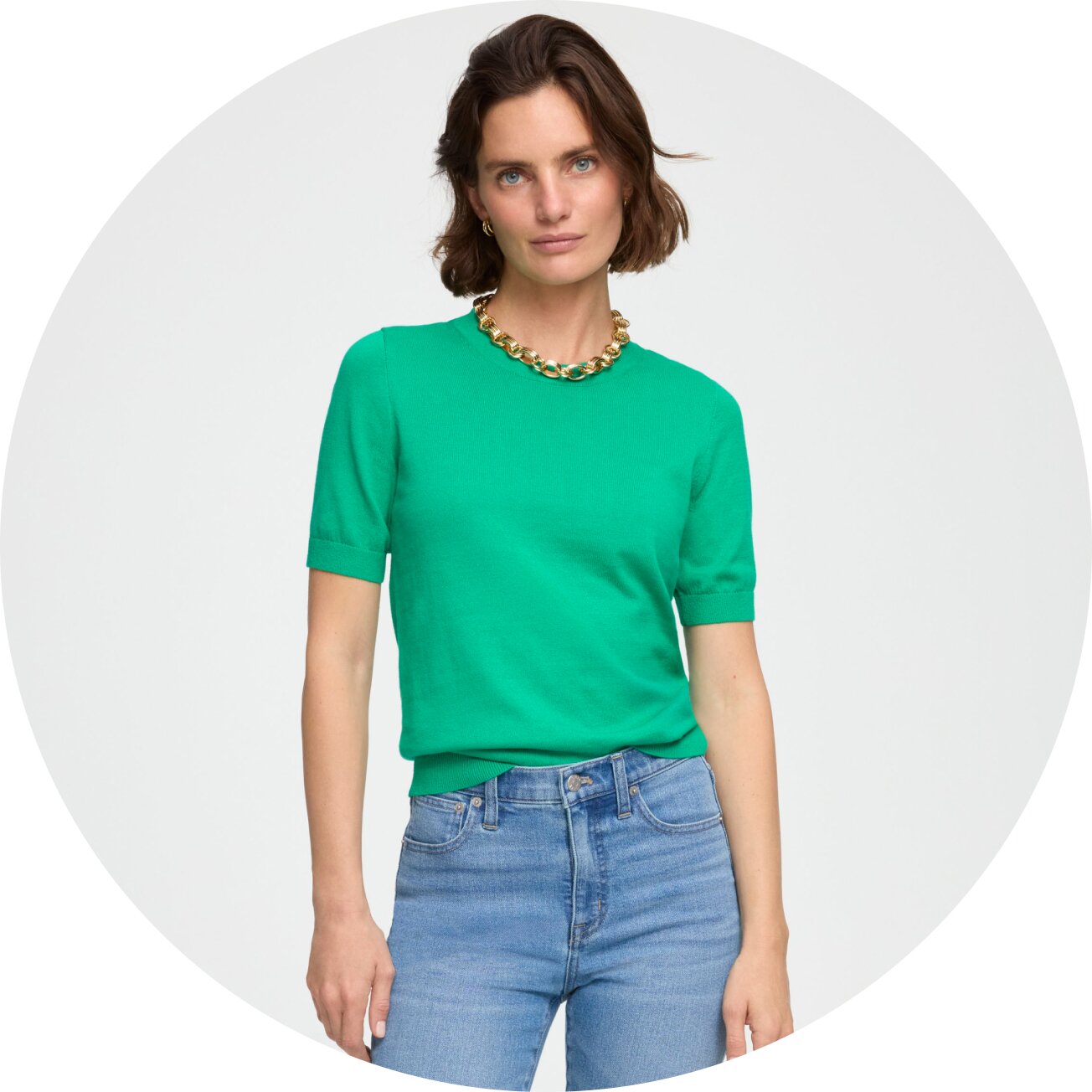 Women’s short-sleeve
cotton crewneck sweaters