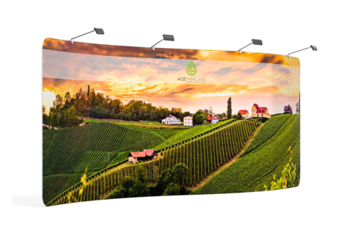 Photo of a serpentine trade show display.