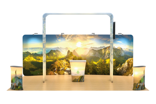 An example of an island booth display kit for trade shows offered by Ace Displays. 