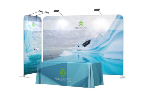 A modular display setup from Ace Displays with arctic graphics.