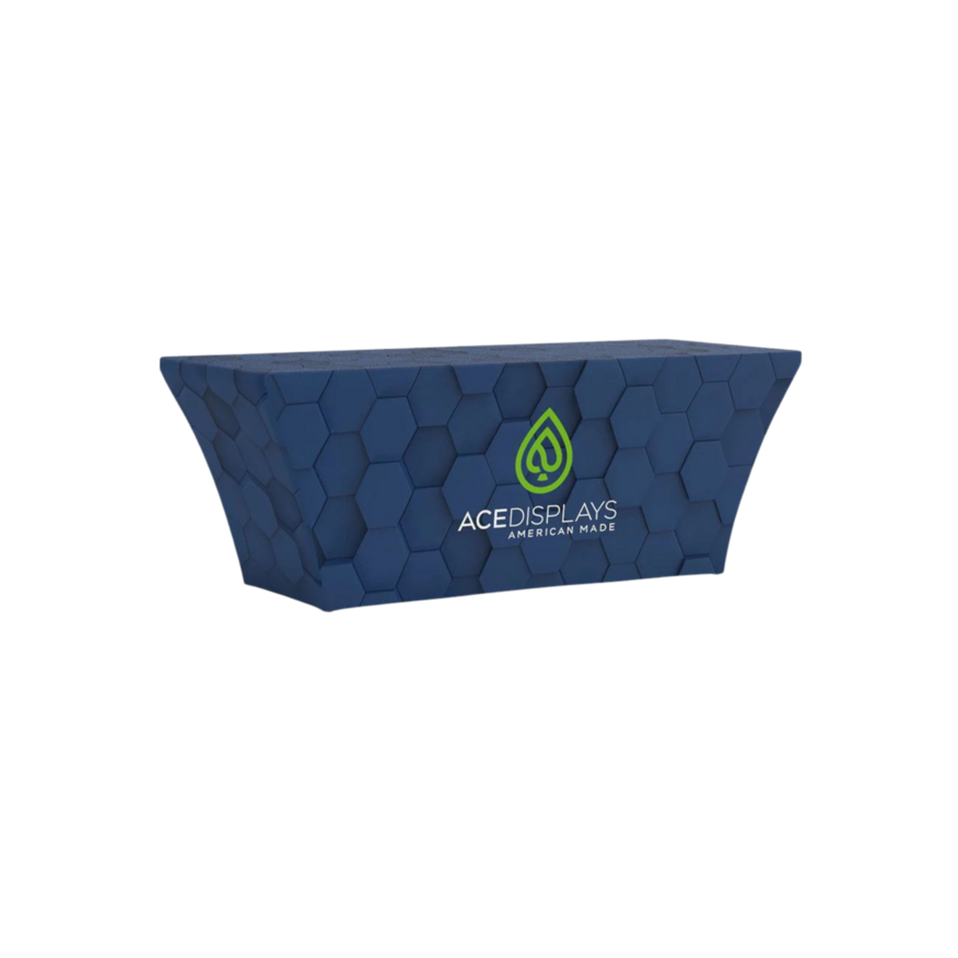Ace Displays fitted table cover with a custom design.