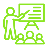 Icon of person presenting to a group.