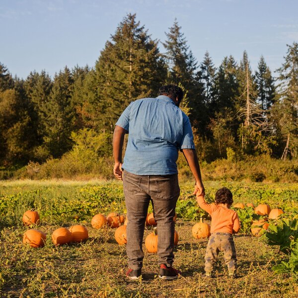Family at a pumpkin patch.