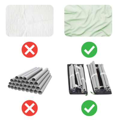 Comparing fabric and materials for trade show displays showing good examples and bad examples