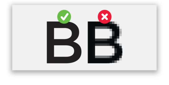Text comparison image showing a vector B vs a pixelated B