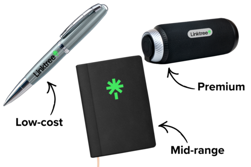 Photo of different giveaways for a trade show.