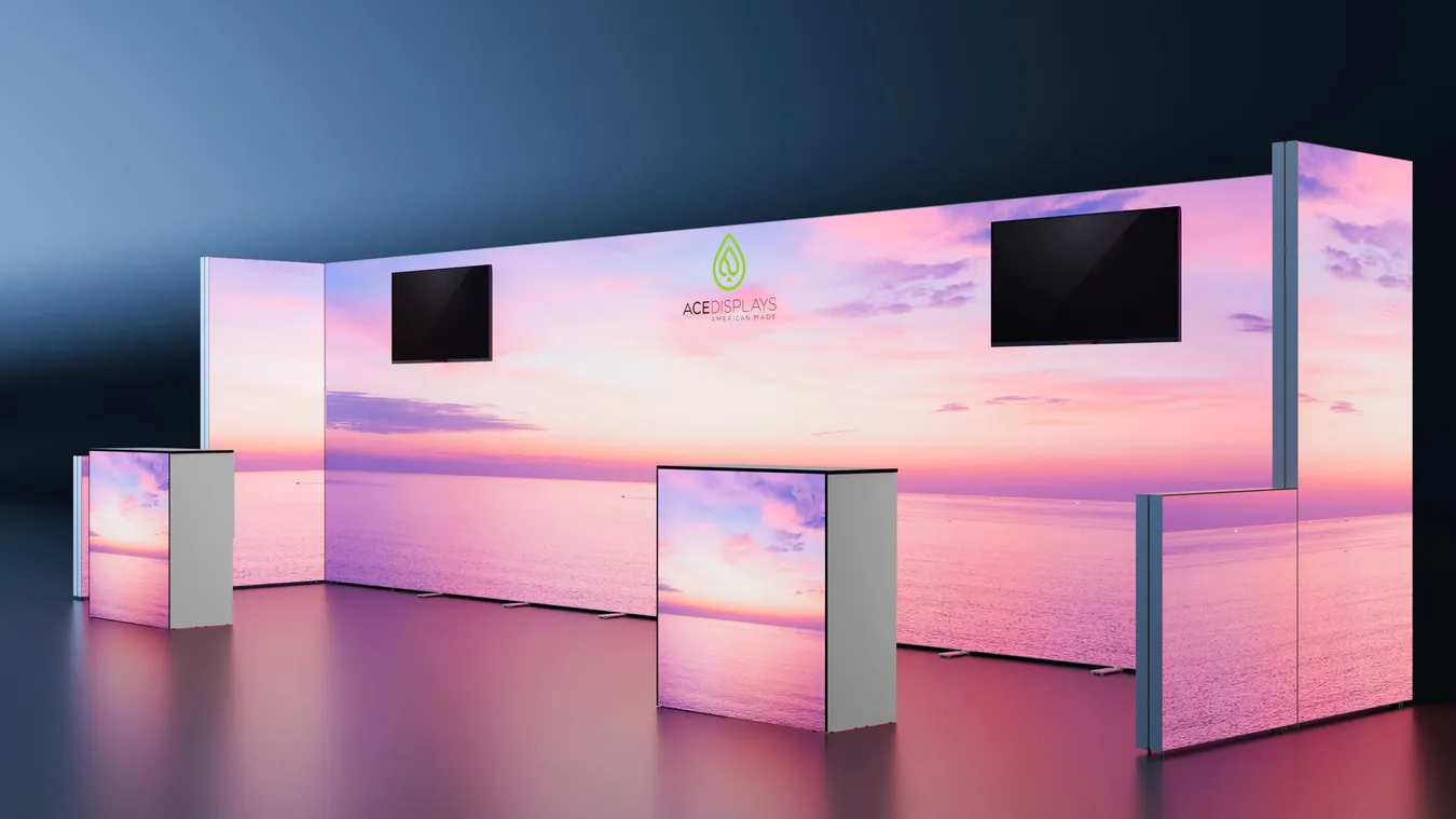 30ft wide backlit rental trade show booth by Ace Displays.