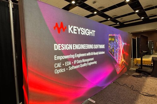 Keysight backlit display with brand messaging and a software icon shown on the far side. 
