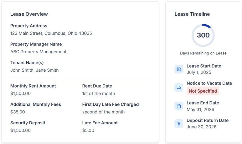 Lease Central dashboard showing property management interface