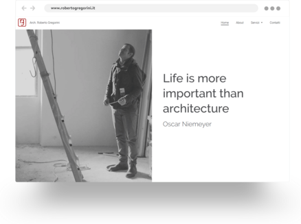 Example of an architecture website built with Jimdo showing an architect looking up to the top of a ladder