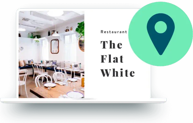 Esempio di un sito web per bar caffè e icona di posizione Google Maps.