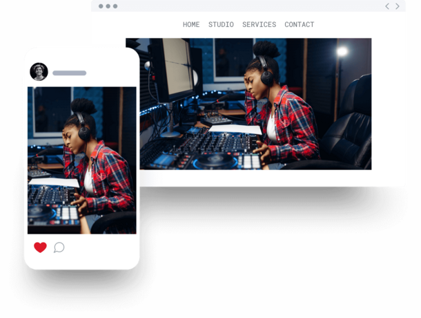 Desktop and mobile-friendly view of a recording studio website