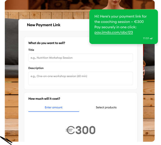 Solopreneur building their website with Jimdo's AI — the assistant asks about the business and generates the site automatically.