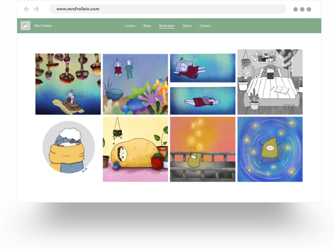 An example of an illustrator's website built with Jimdo.
