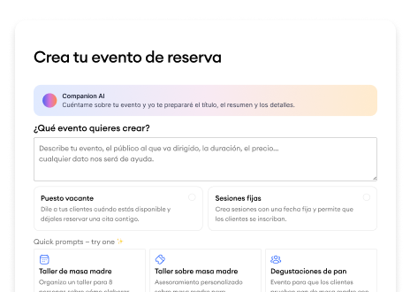 Herramientas de reservas de Jimdo - elige el tipo de cita, comprueba la disponibilidad y reserva directamente.
