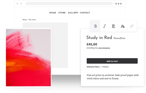 Screenshots from an online store selling artwork.